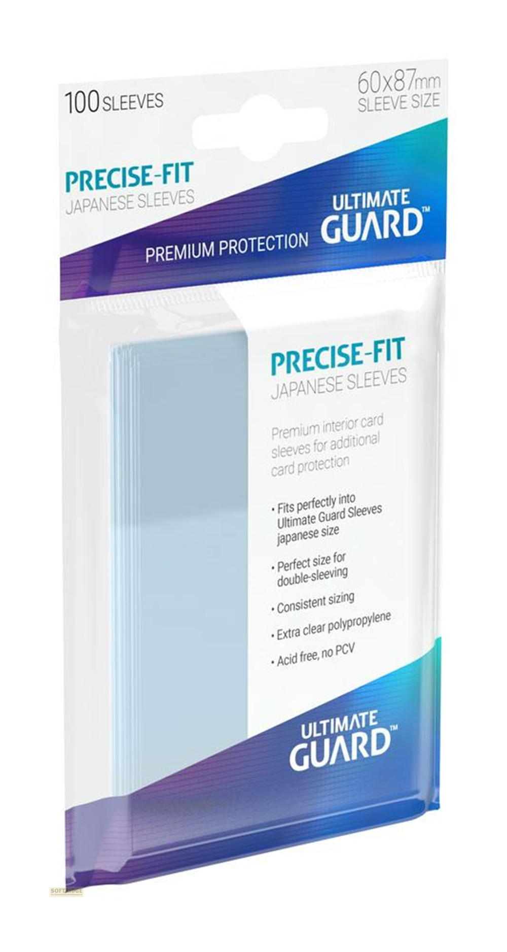 Emballage contenant 100 protège-cartes Ultimate Guard Precise-Fit format japonais.