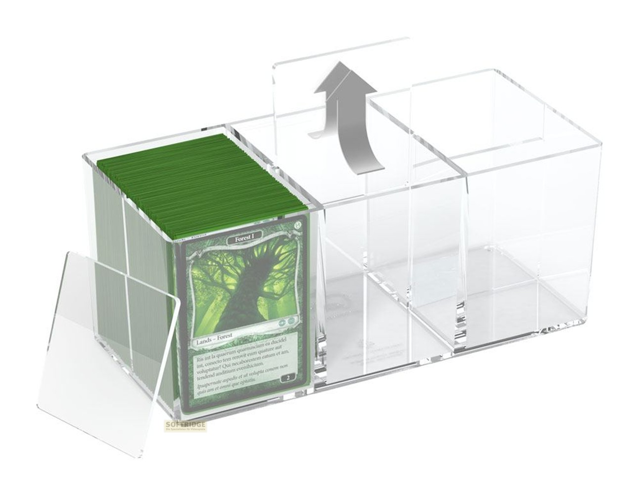 Un porte-cartes à collectionner en acrylique transparent avec quatre compartiments.