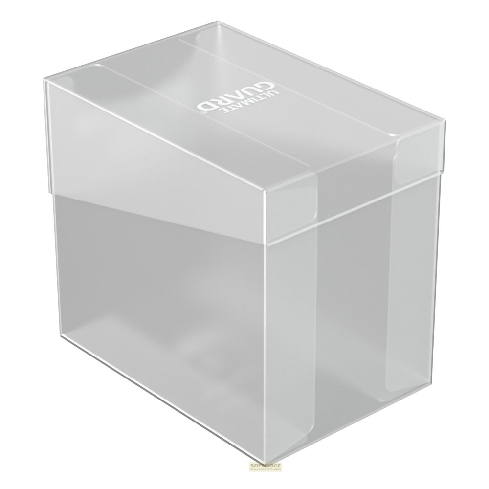 Une boîte de pont en plastique transparent avec couvercle et logo.