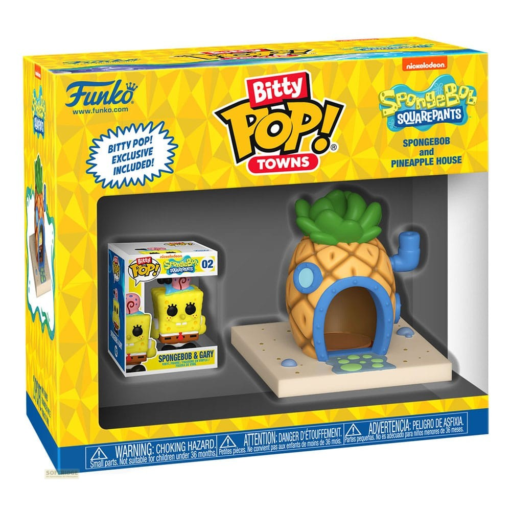 Set Funko Bitty Pop! Bob l'éponge avec une maison ananas et une mini figurine dans sa boîte.