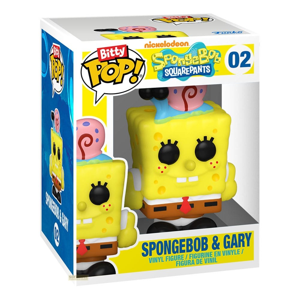 Boîte de figurine en vinyle Bitty Pop Bob l'éponge et Gary avec le personnage et son escargot.