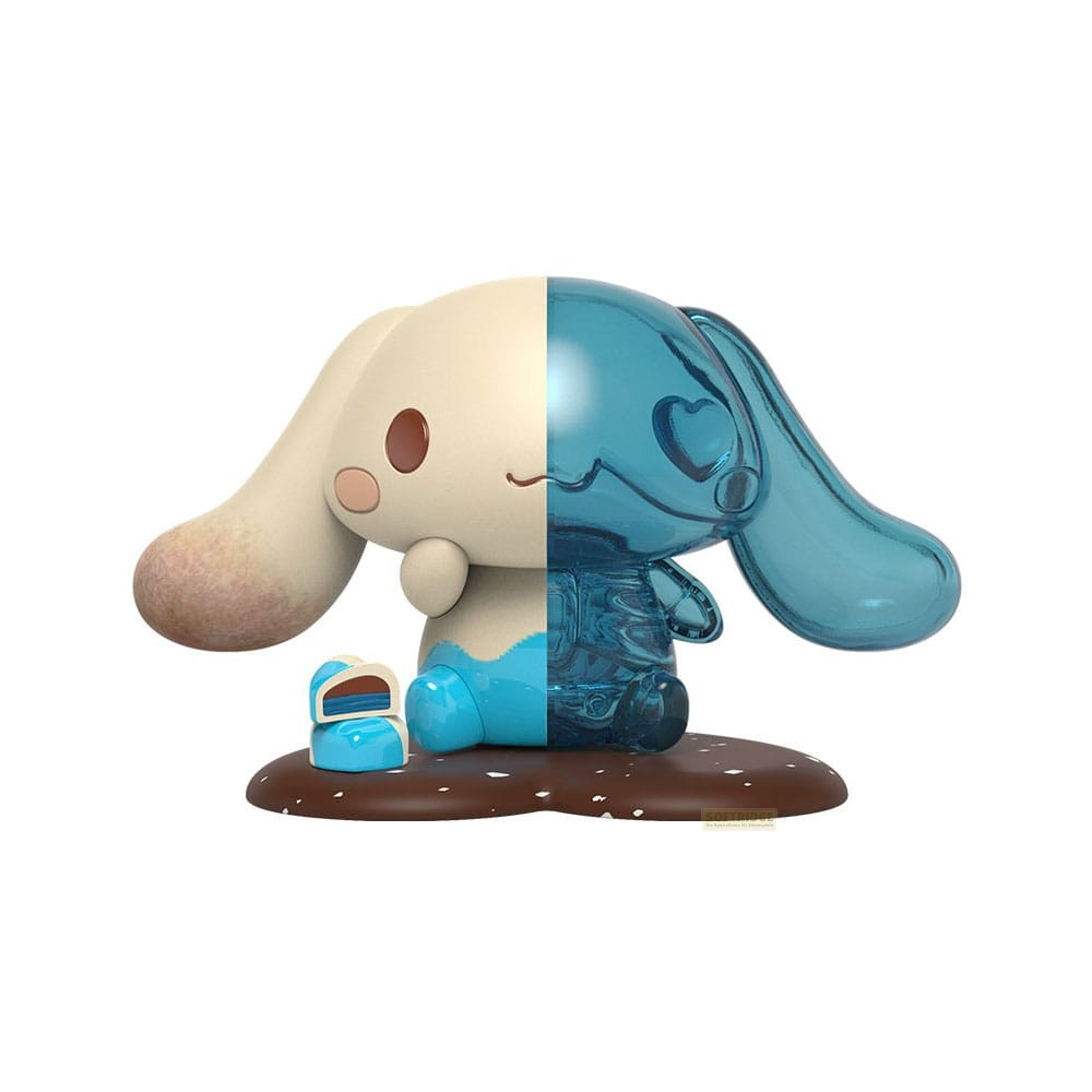 Una figura linda con una mitad opaca y la otra azul translúcida mostrando su esqueleto.