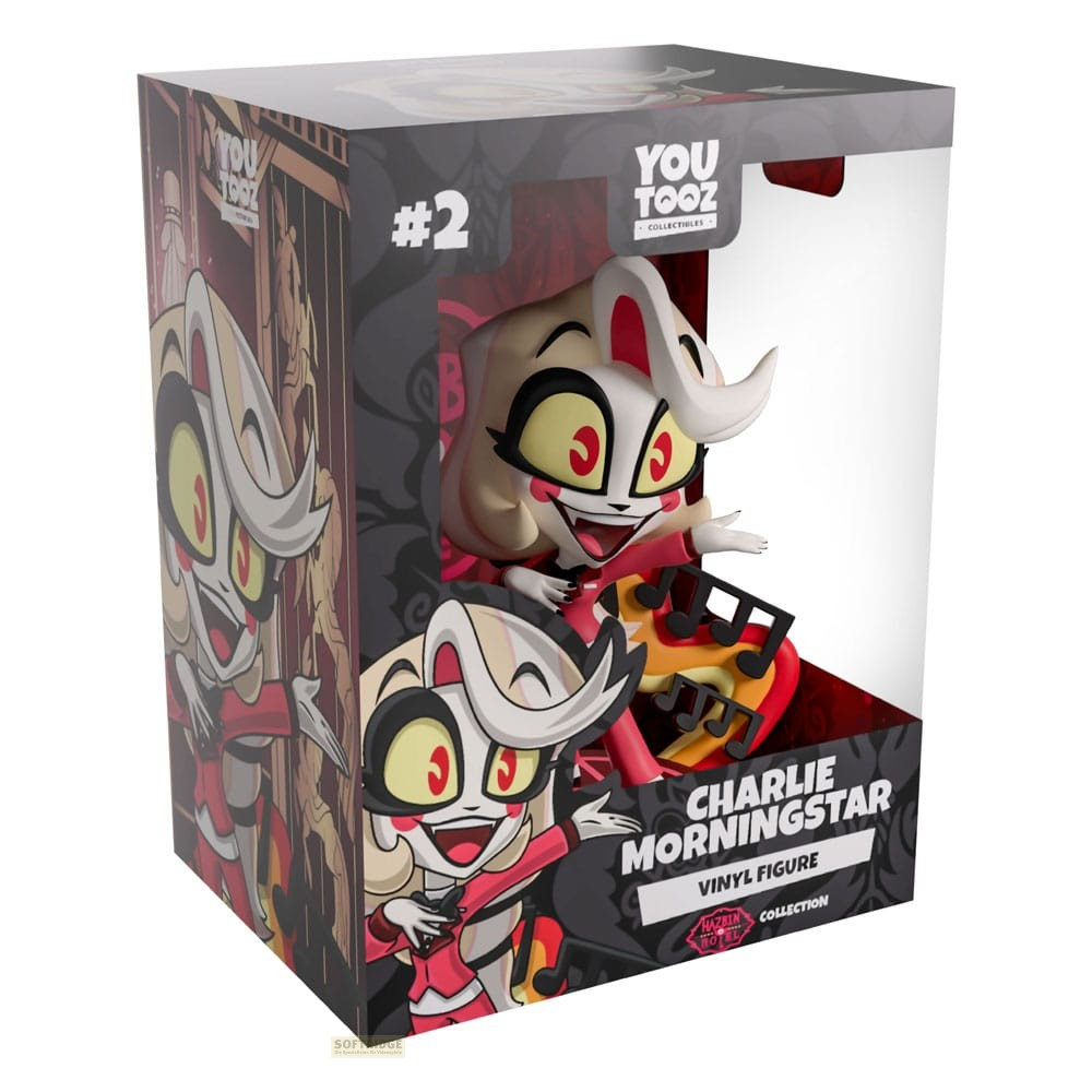 Figura de vinilo de Charlie Morningstar de Youtooz en caja decorada con notas musicales.