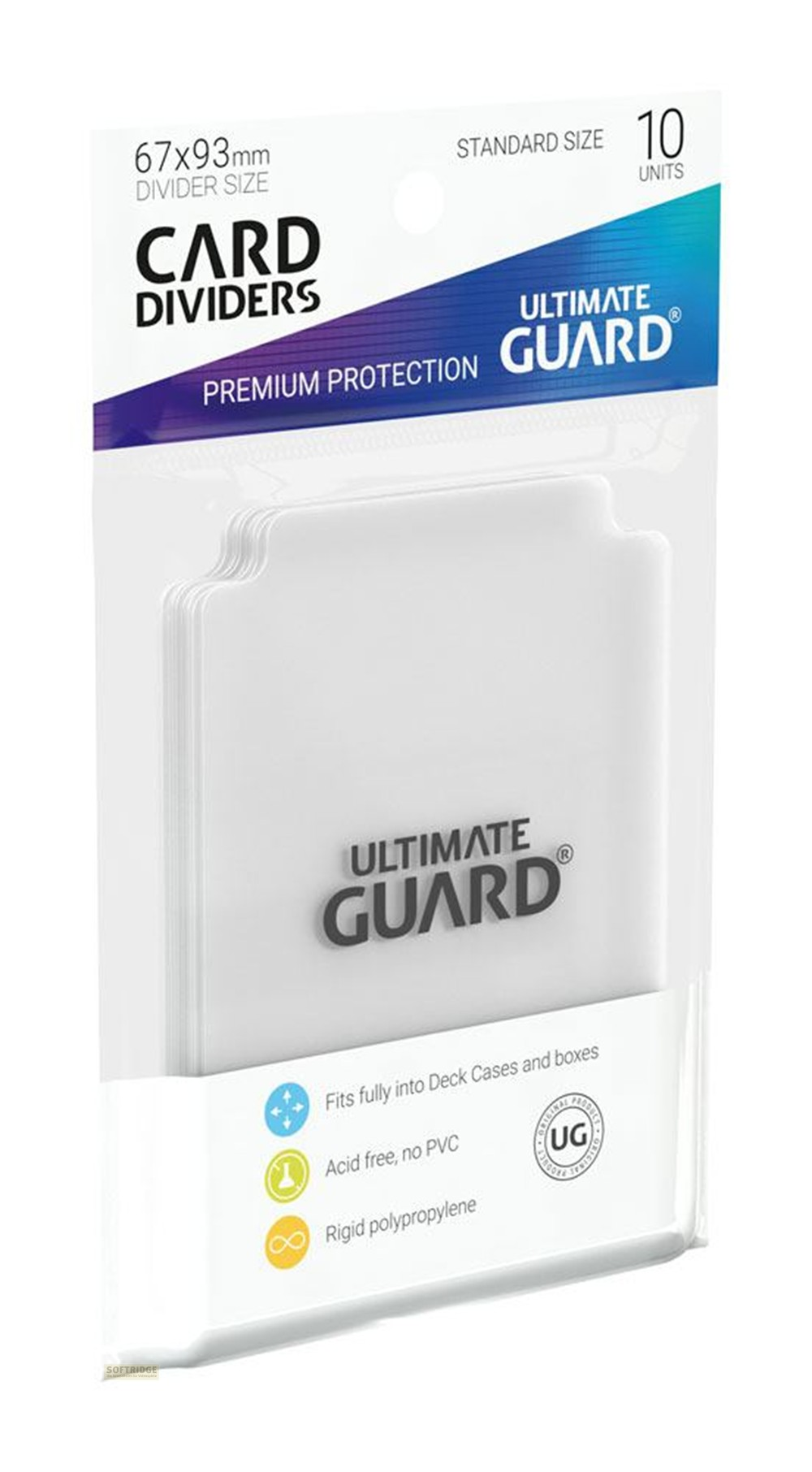 Emballage contenant dix intercalaires de cartes Ultimate Guard de taille standard avec logo.