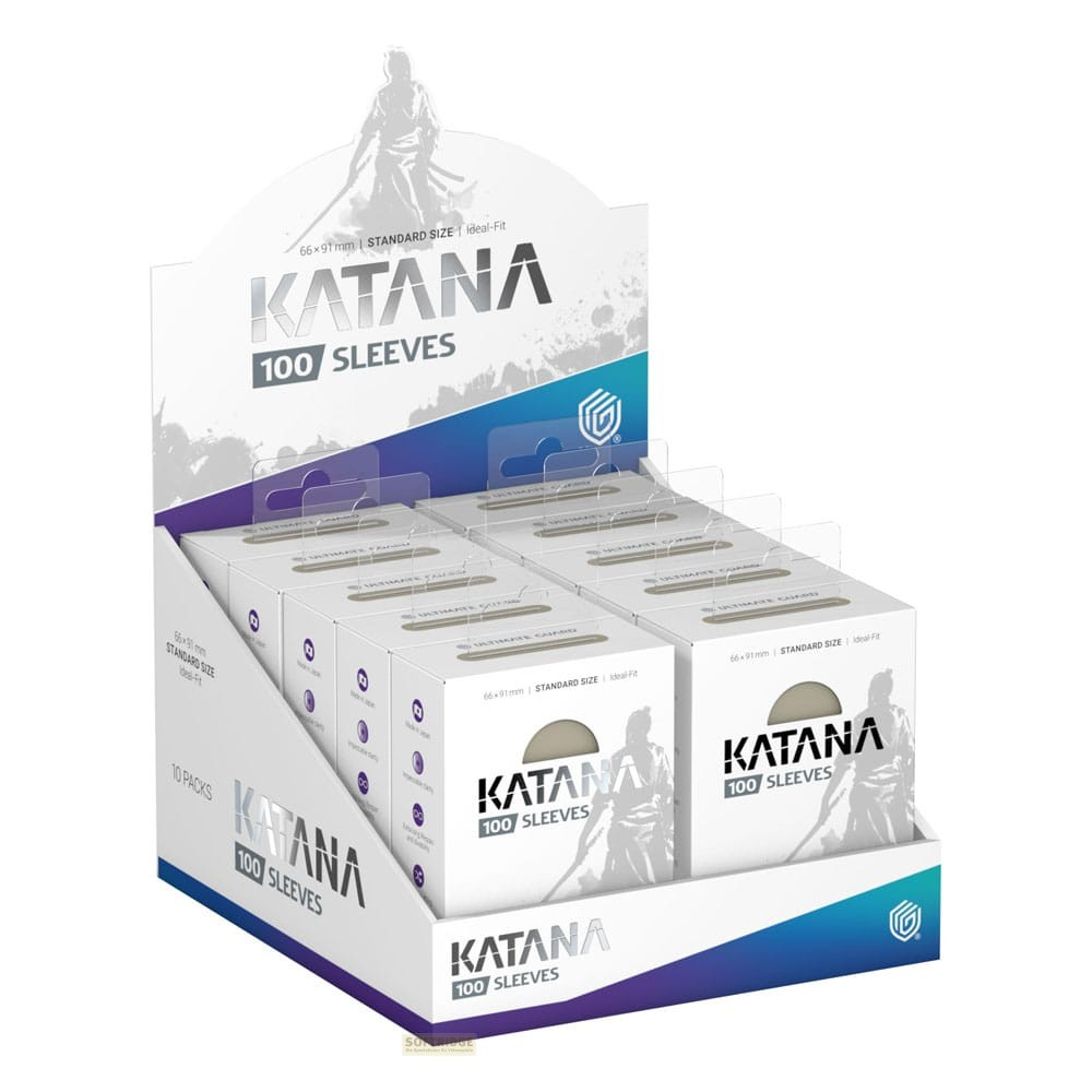 Boîte de présentation contenant dix paquets de protège-cartes Katana.
