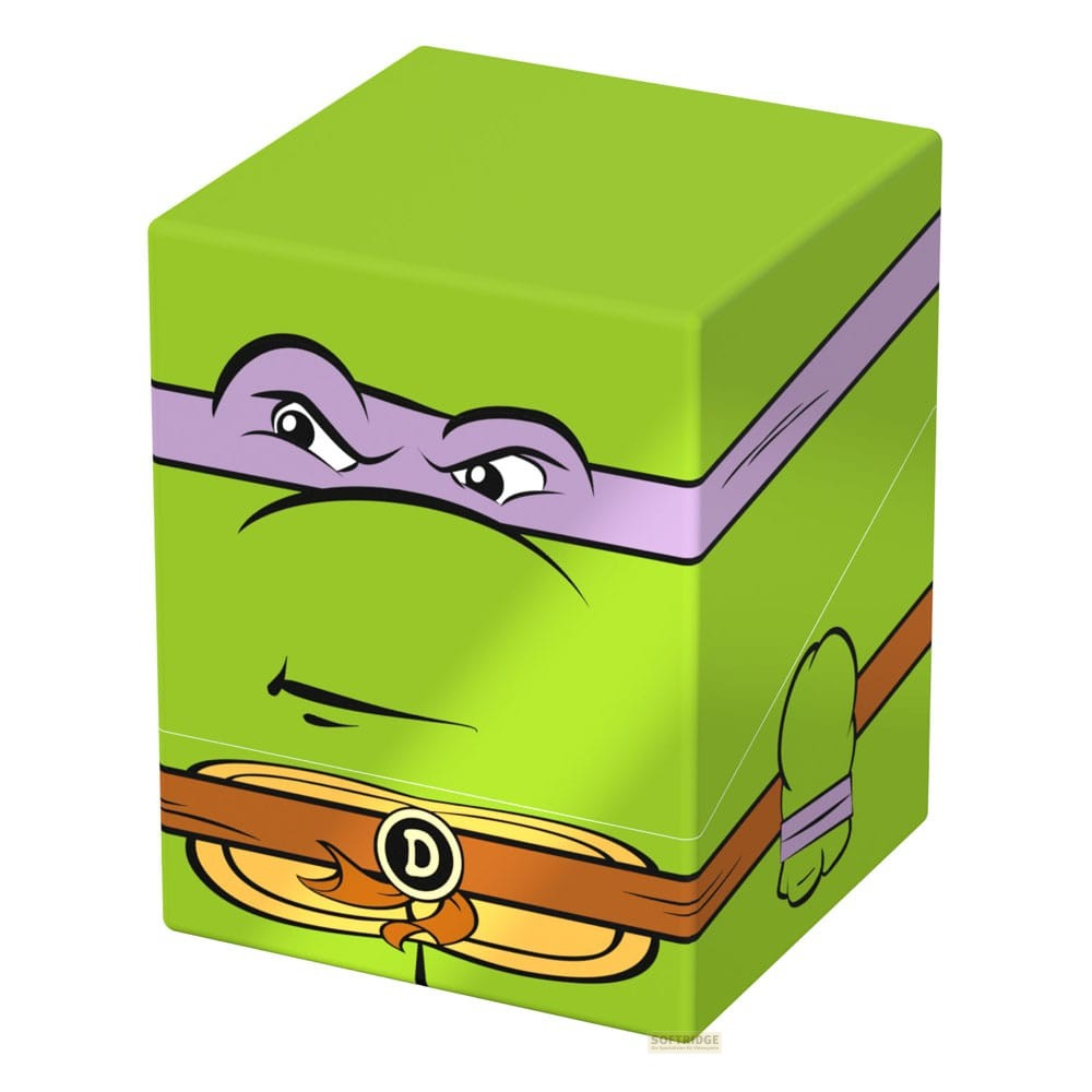 Boîte de rangement verte représentant le visage de Donatello des Tortues Ninja.