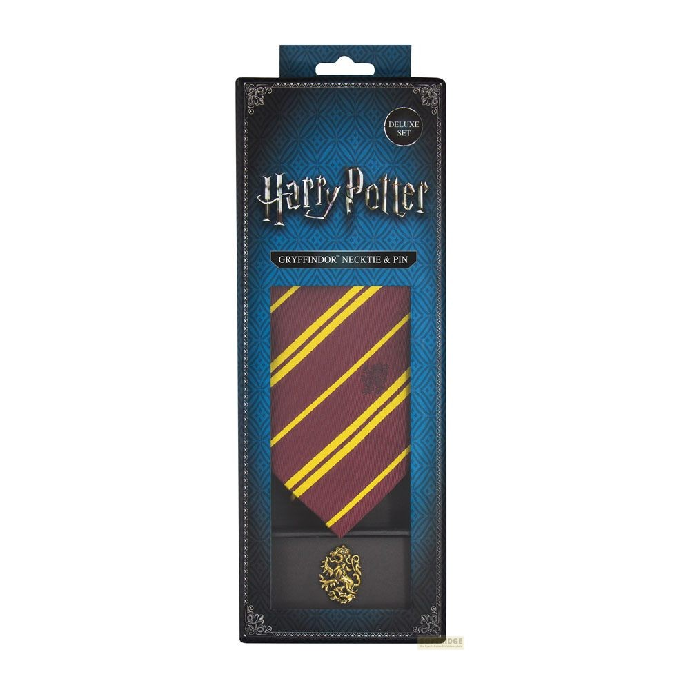 Corbata y pin de Gryffindor de Harry Potter en caja de set deluxe.