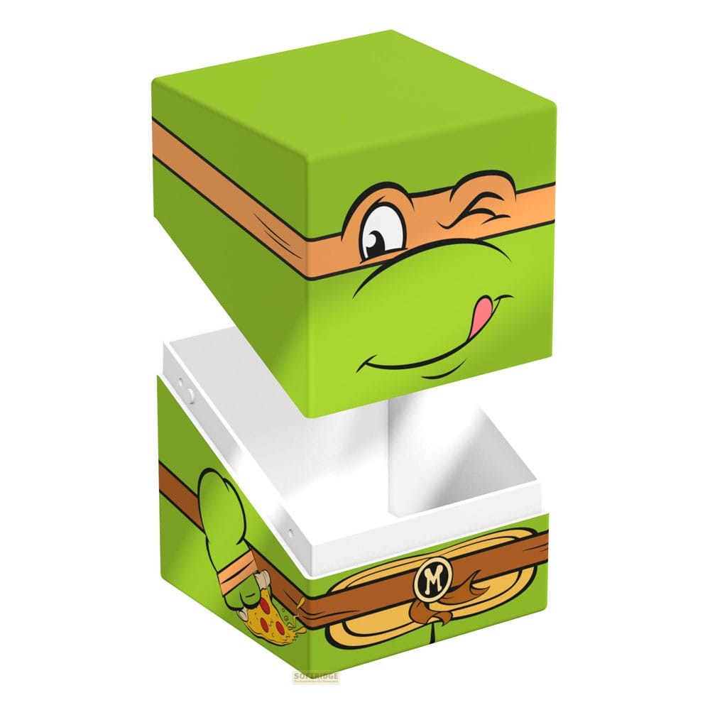 Boîte verte au design Tortue Ninja avec couvercle amovible.