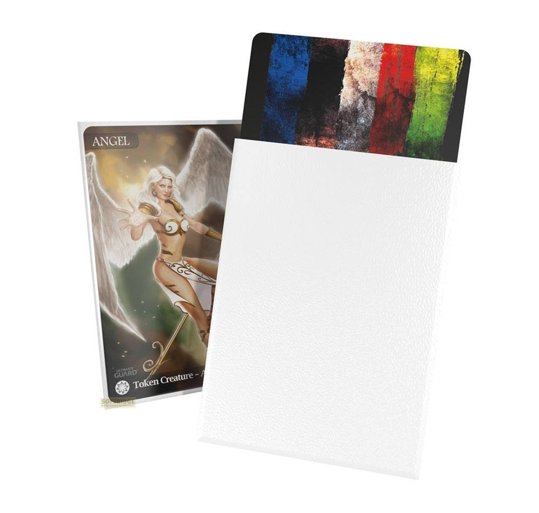 Une pochette de carte blanche montre une carte ange et un séparateur coloré sur fond blanc.