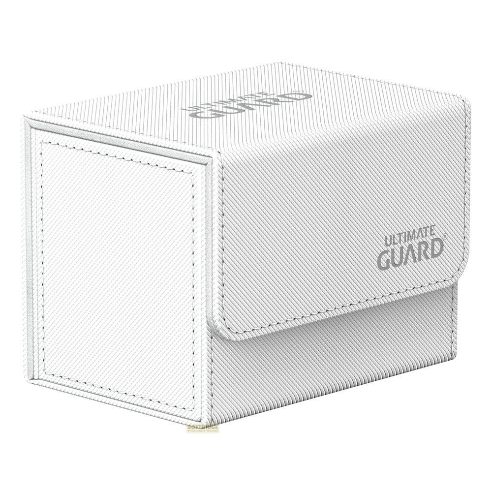 Une boîte de pont Ultimate Guard blanche avec une matière texturée et des bords cousus sur fond blanc.