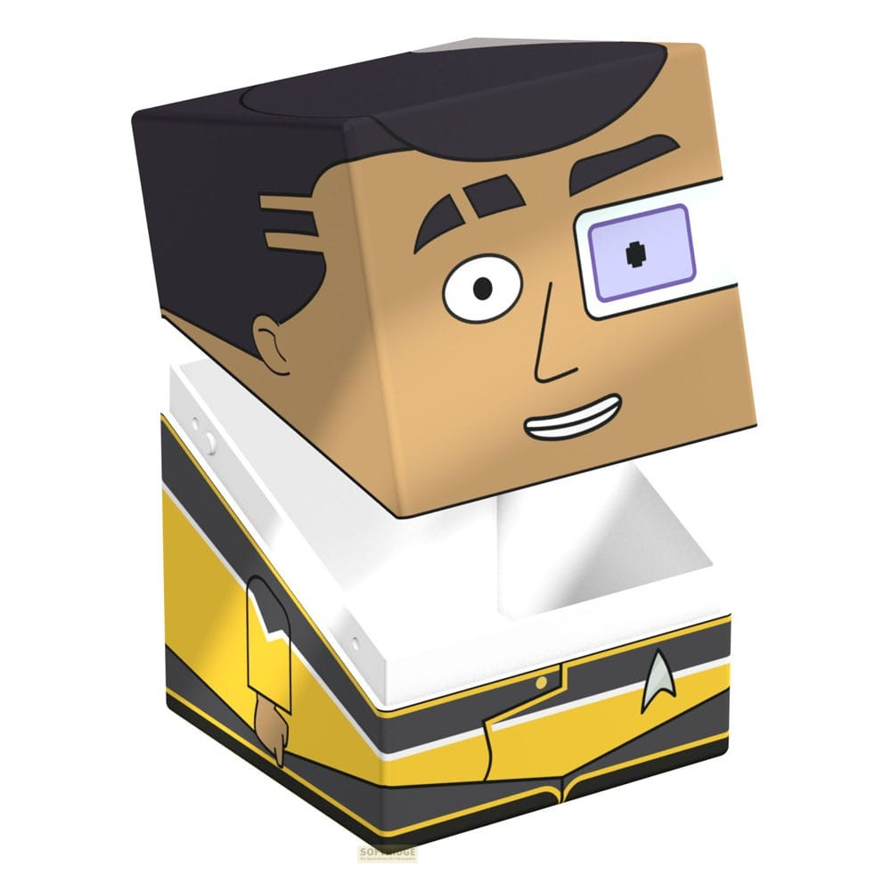 Personnage Star Trek en cube, uniforme jaune et visière sur l'œil.