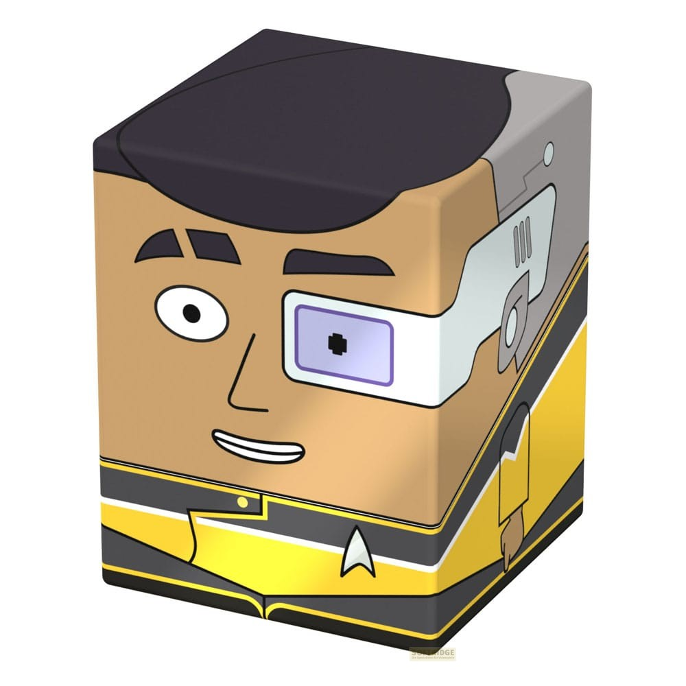 Cube avec design de personnage Geordi La Forge et visière.
