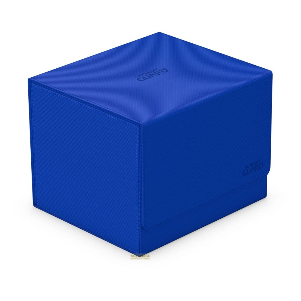 Une boîte de cartes Ultimate Guard bleue sur fond blanc avec logo.