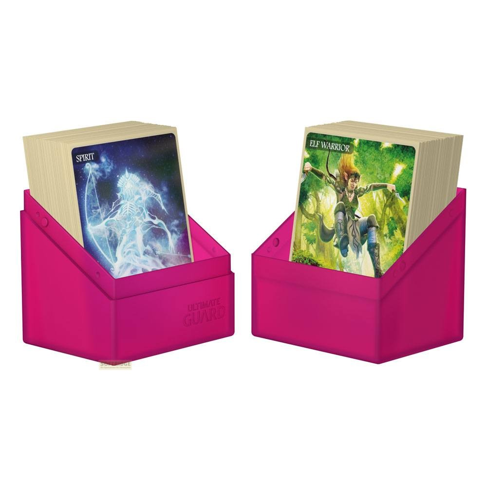 Deux boîtes de cartes roses Ultimate Guard avec des cartes Spirit et Elf Warrior.
