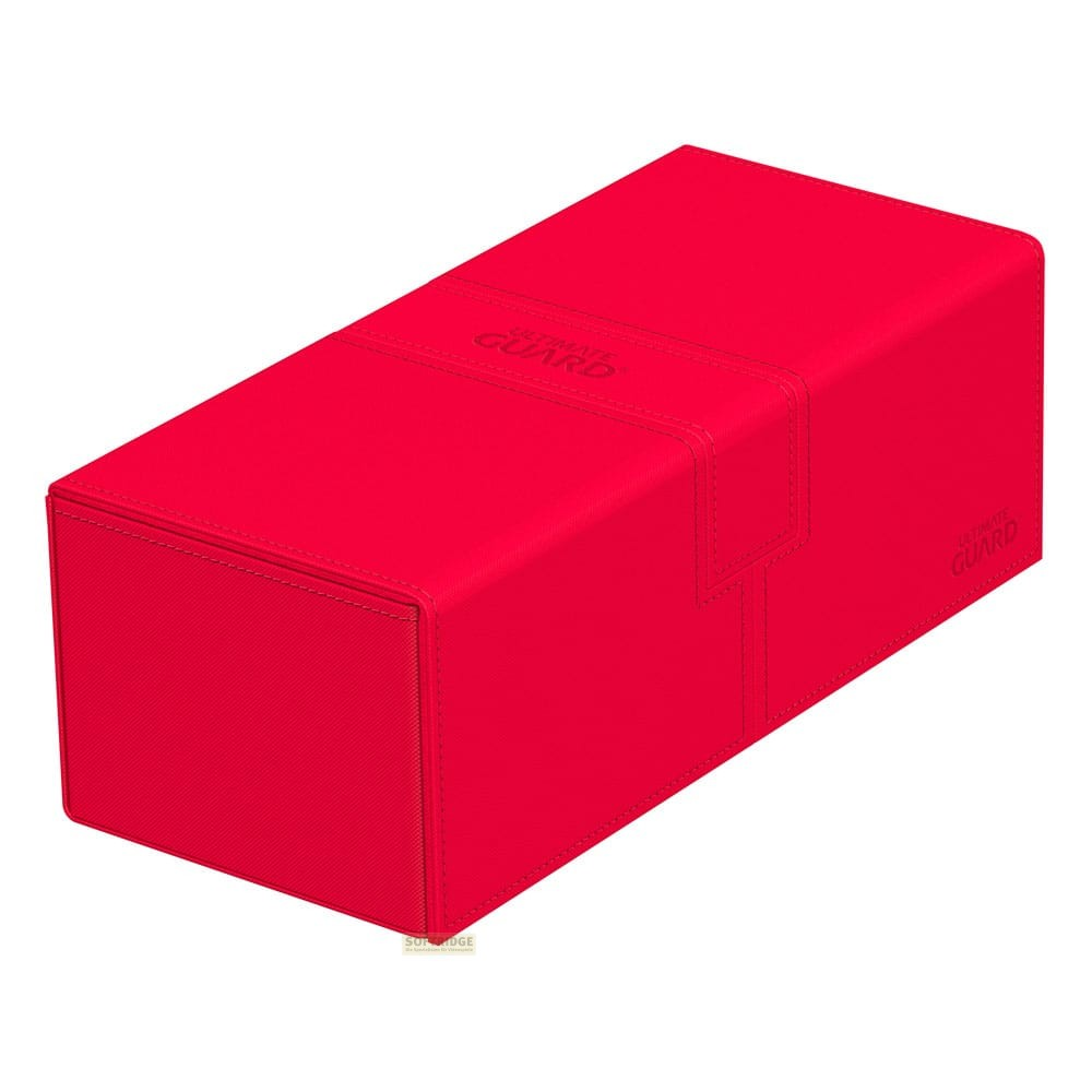 Une boîte de pont Ultimate Guard rectangulaire rouge vif sur fond blanc.