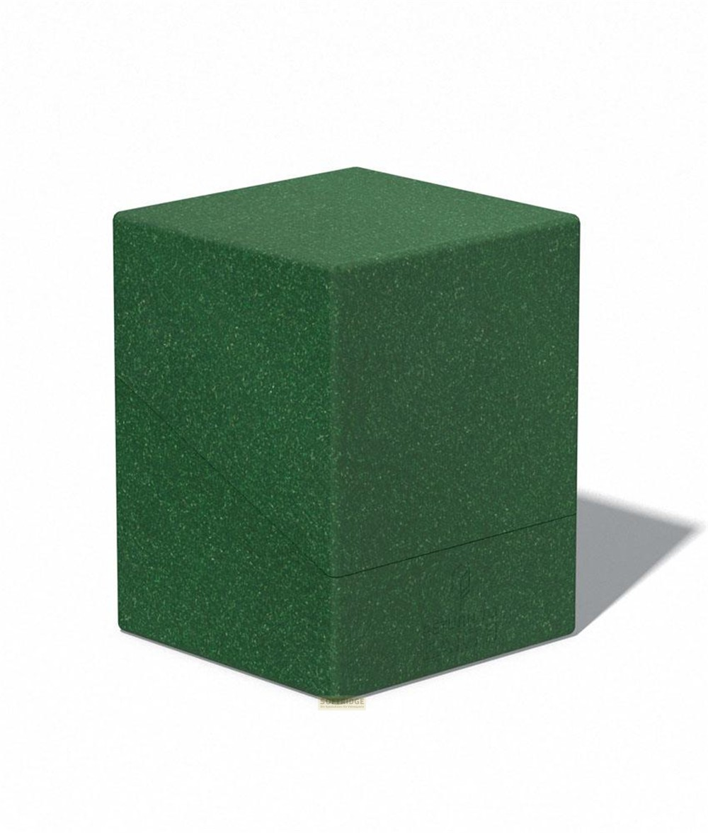 Une boîte de deck vert foncé solide avec une finition texturée sur fond blanc et une ombre subtile.
