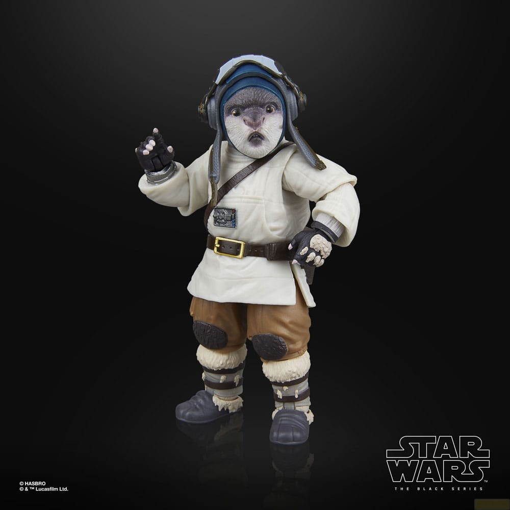 Figura de acción de Star Wars de un personaje peludo similar a una nutria con túnica blanca y pantalones marrones.