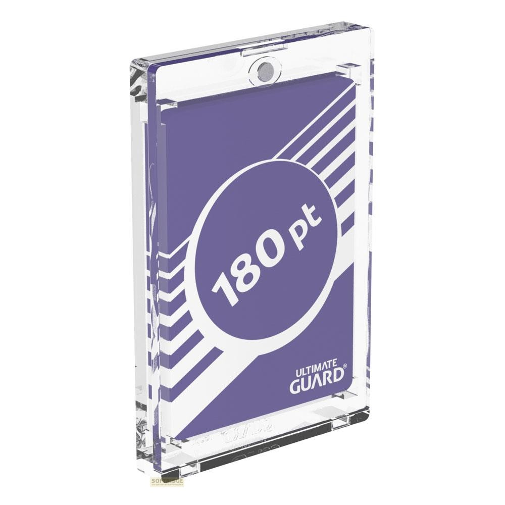 Un porte-carte magnétique transparent Ultimate Guard pour cartes 180 pt avec insert violet.