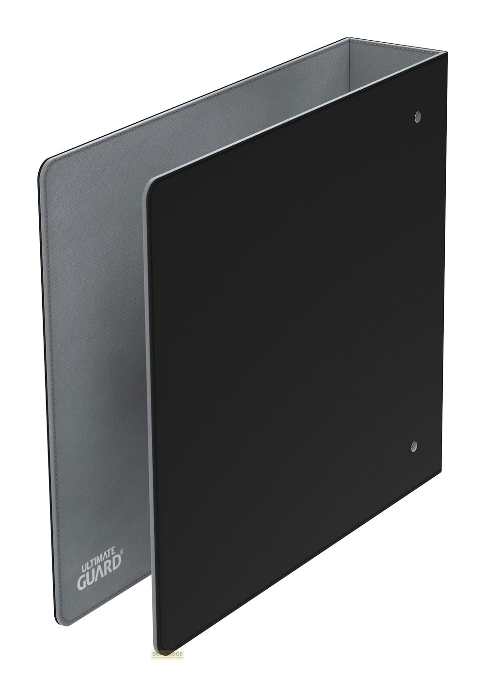 Un classeur noir avec doublure grise et logo Ultimate Guard.