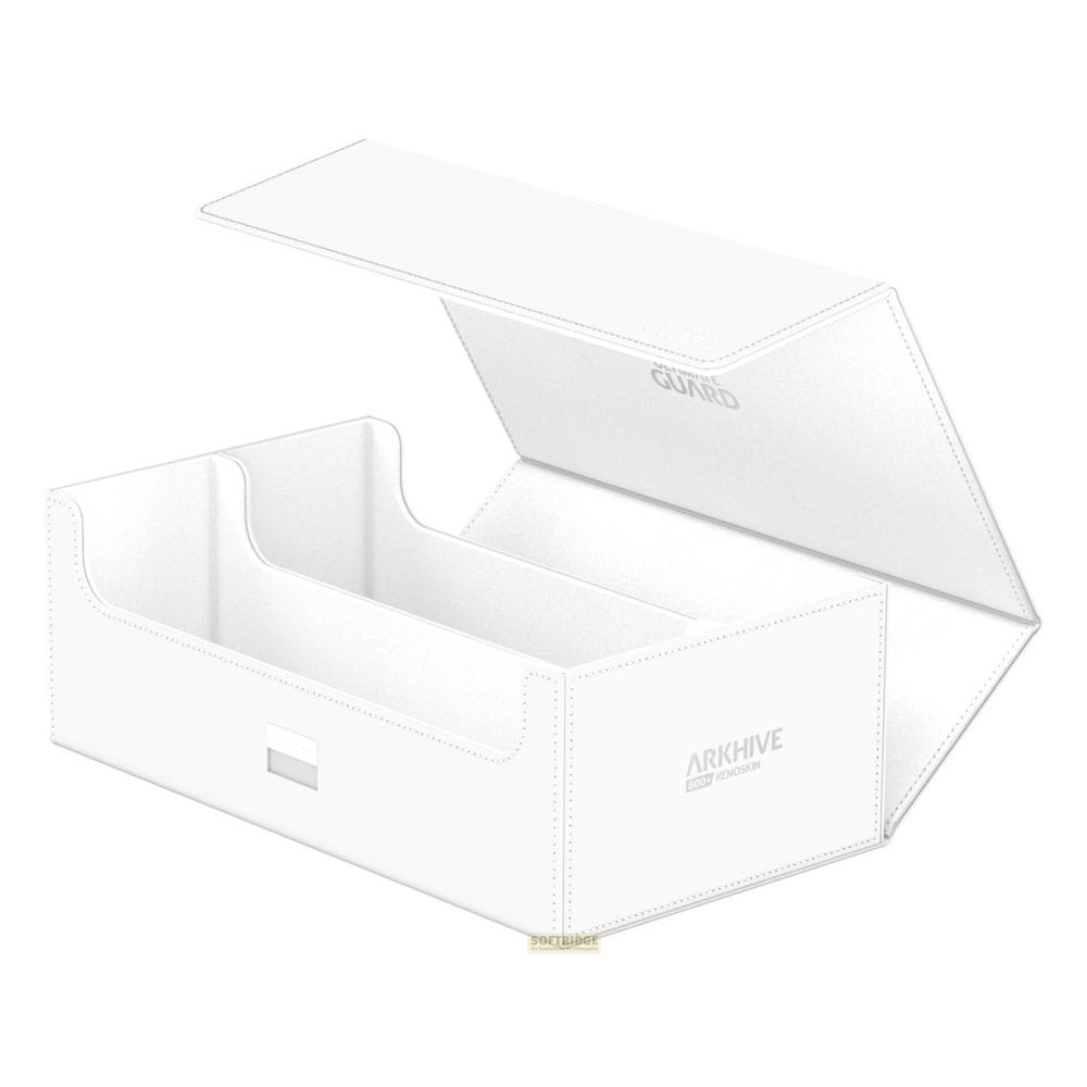 Une boîte de rangement blanche et ouverte Arkhive 800+ Xenoskin avec des séparateurs.