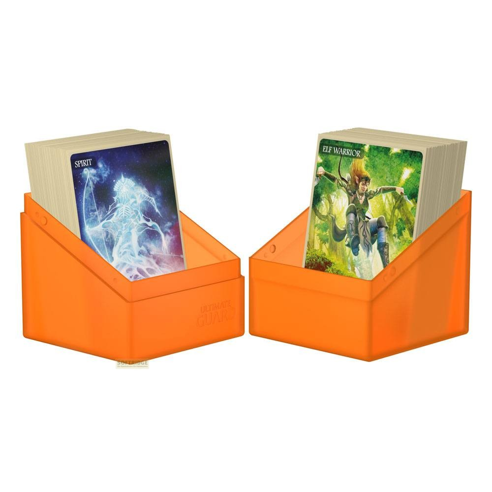 Deux boîtes de cartes orange remplies de cartes à collectionner fantastiques, Spirit et Elf Warrior.