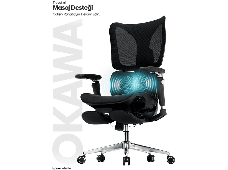 KARR OFFICE Okawa Titreşimli Masaj Destekli Ergonomik Çalışma Koltuğu Siyah Fiyat & Özellik