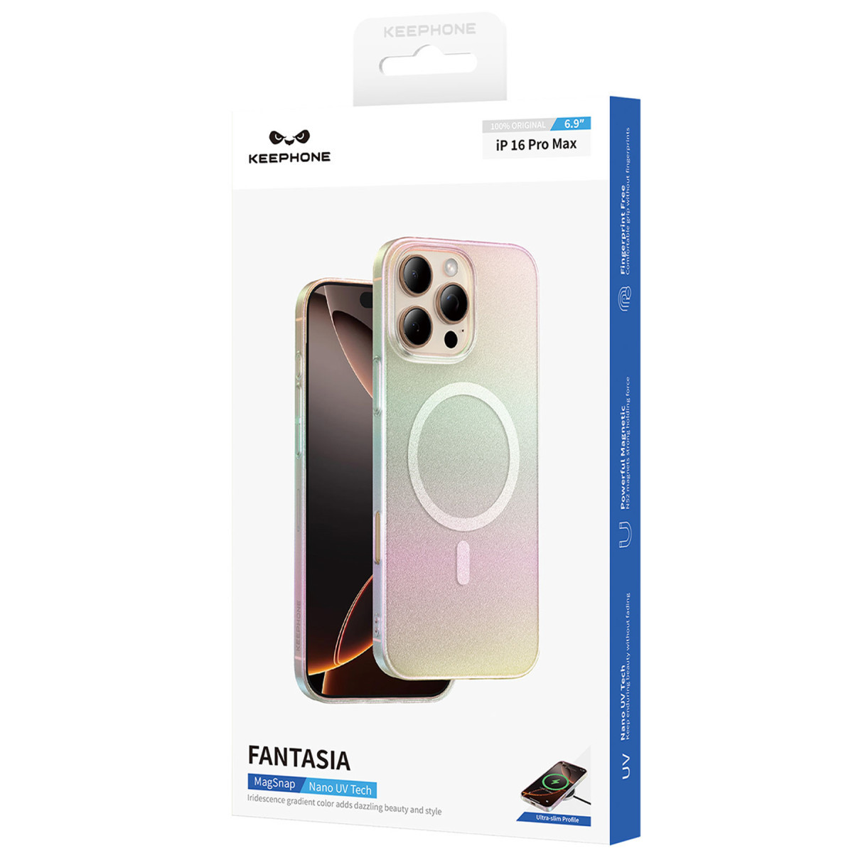 MagSafe halkalı pastel renk ge çişli iPhone 16 Pro Max kılıfı ambalajı.