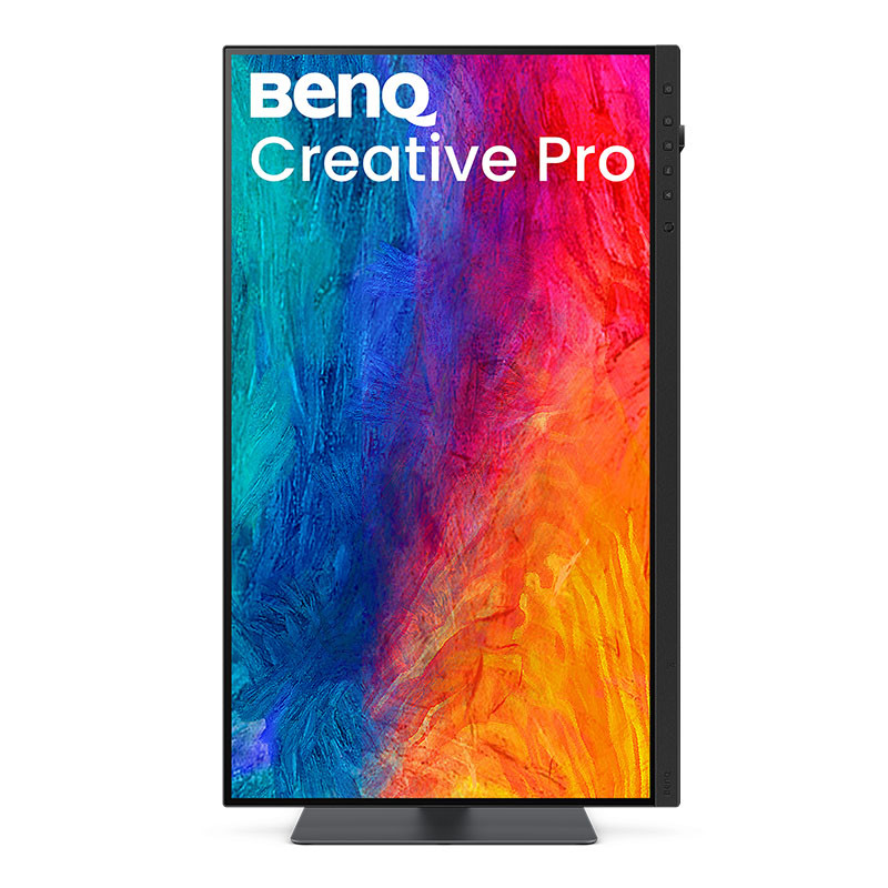 Un monitor verticale BenQ mostra un dipinto astratto colorato sullo schermo.