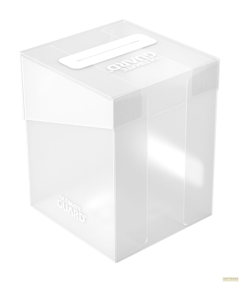 Boîte de rangement Ultimate Guard en plastique transparent.