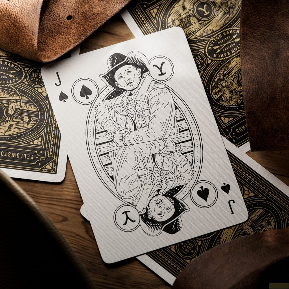 Une carte à jouer Valet de pique avec l'illustration d'un cowboy.