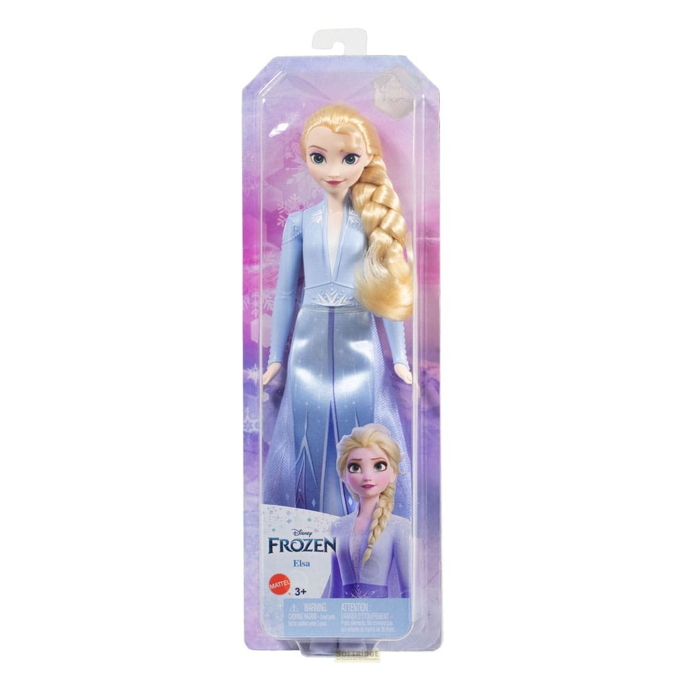 Bambola Elsa di Disney Frozen con abito blu nella confezione originale.