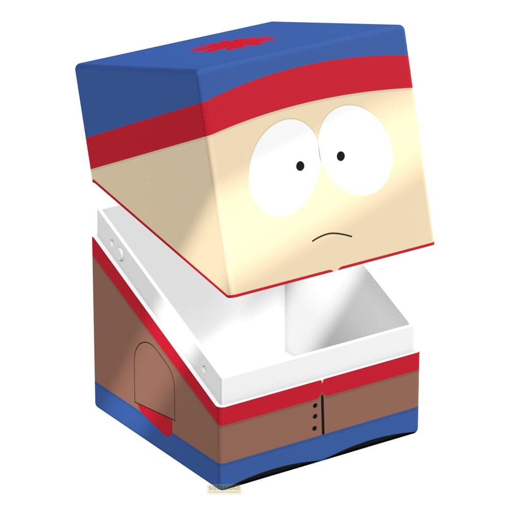Une boîte cubique inspirée de Stan Marsh de South Park, avec la section supérieure ouverte révélant l'intérieur.