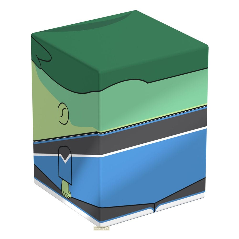 Un cube vert représentant un personnage stylisé aux cheveux verts et en tenue bleue et noire.