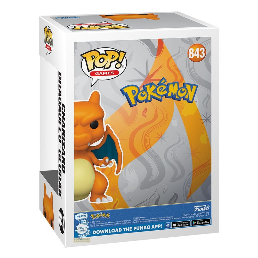 Action figure Funko Pop di Pokémon Charizard nella sua scatola.