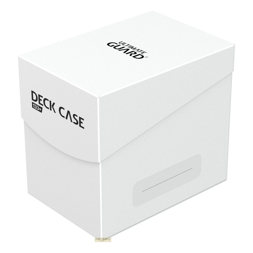 Une boîte Ultimate Guard Deck Case 133+ blanche avec du texte noir sur fond uni.