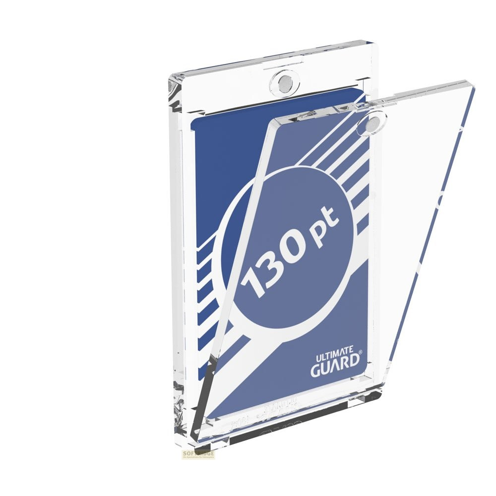 Porte-carte à collectionner en acrylique transparent avec carte bleue Ultimate Guard 130 pt et couvercle magnétique.