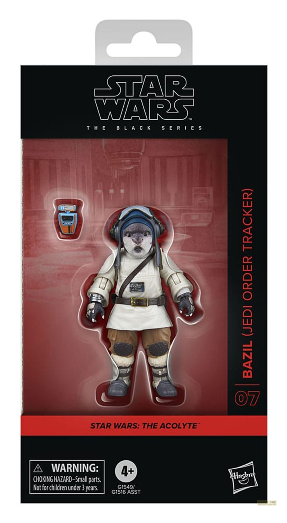 Figura de acción Bazil de Star Wars The Black Series en caja, con un pequeño alienígena peludo y accesorio.
