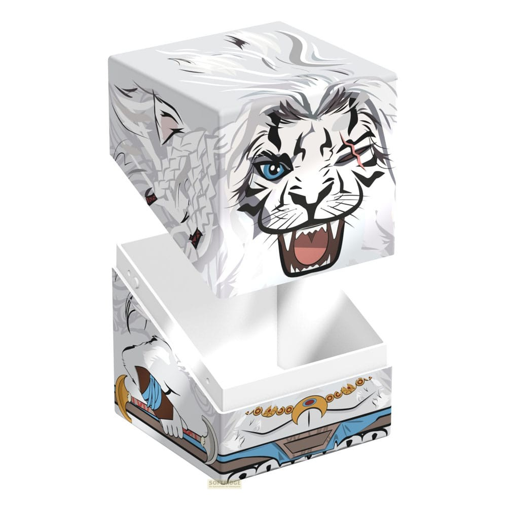 Une boîte blanche avec une illustration de tigre manga, ouverte, avec des accents bleus et bruns.