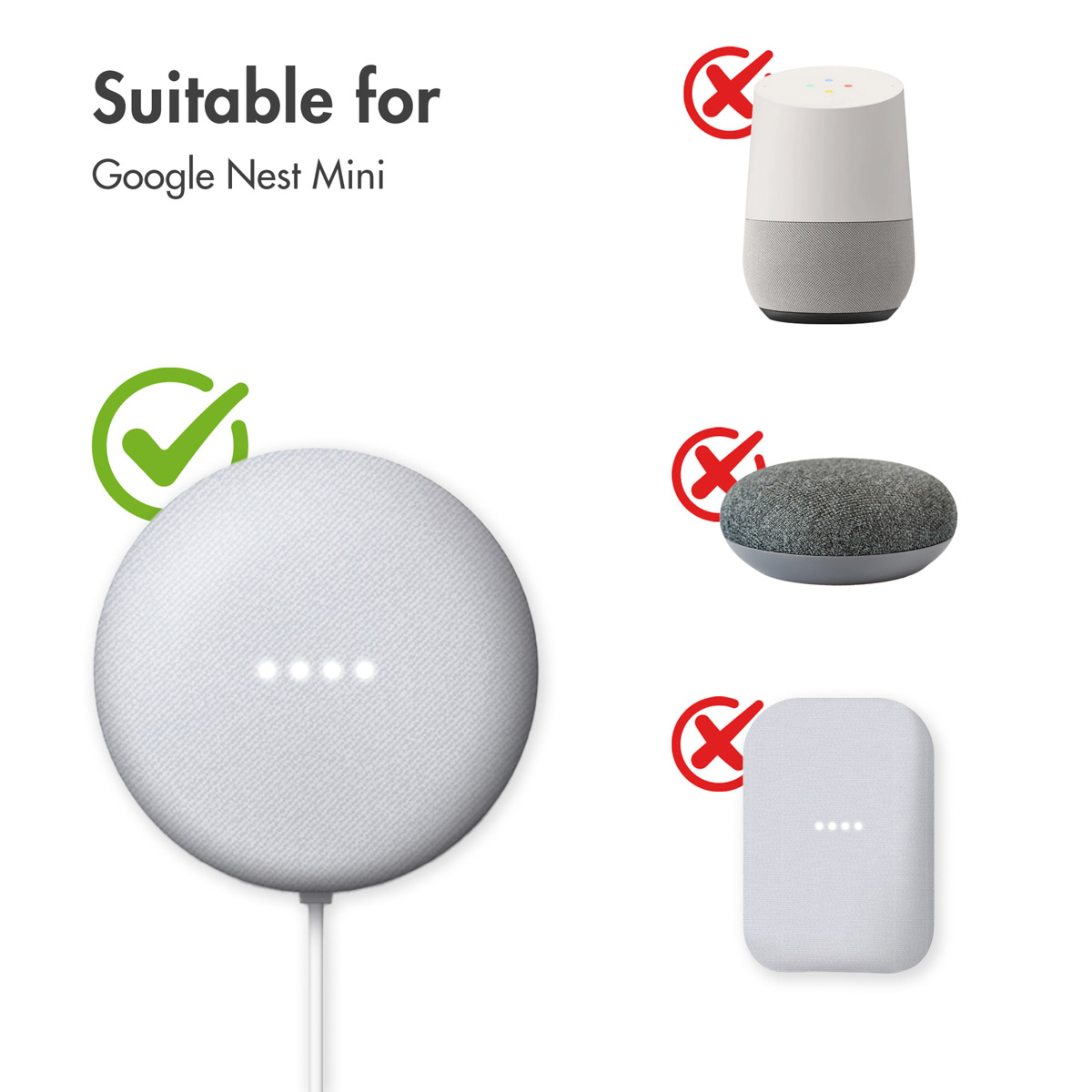 Confronto prodotti: Google Nest Mini con spunta verde, altri con X rossa.