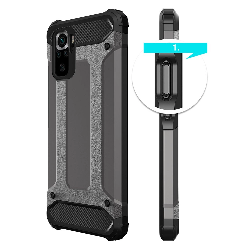 Custodia per telefono resistente con vista ingrandita del pulsante laterale.