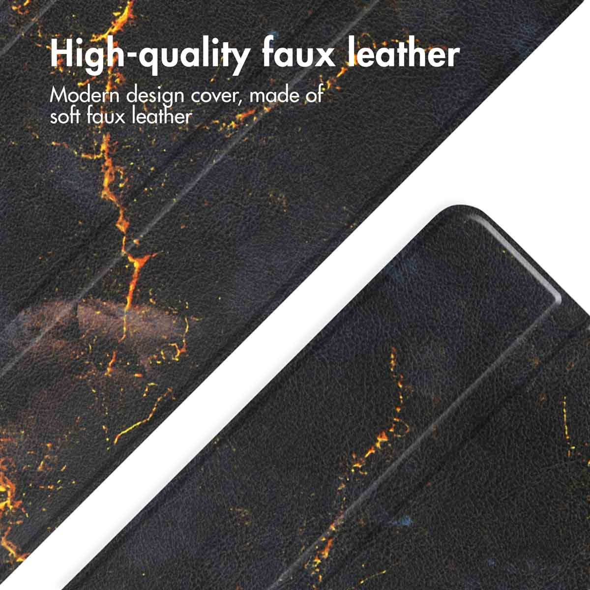 Similicuir de haute qualité avec design en marbre noir et doré.