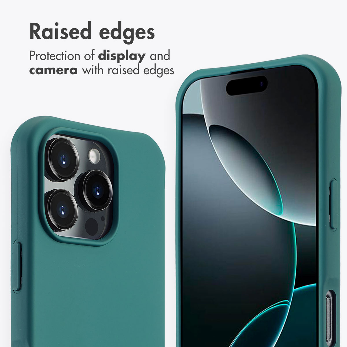 Uno smartphone in custodia verde, con bordi rialzati a protezione di schermo e fotocamera.