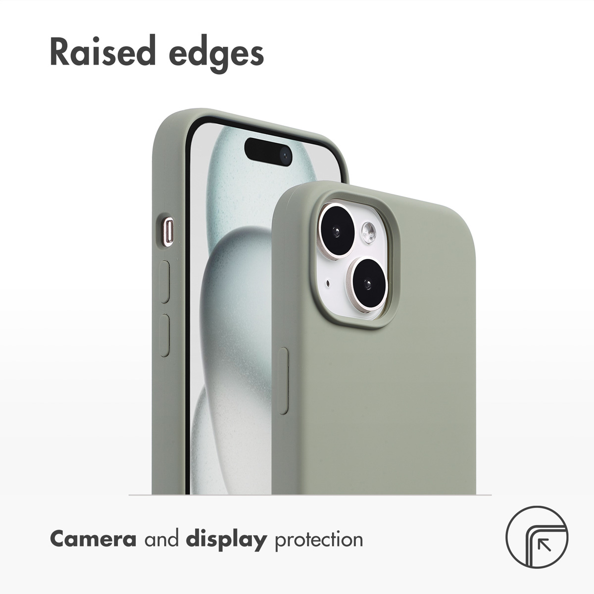 Green phone case with raised edges for camera and display protection on a white background.