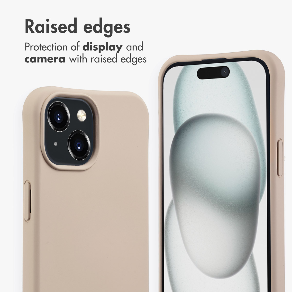 Telefoonhoesje met opstaande randen ter bescherming van display en camera.