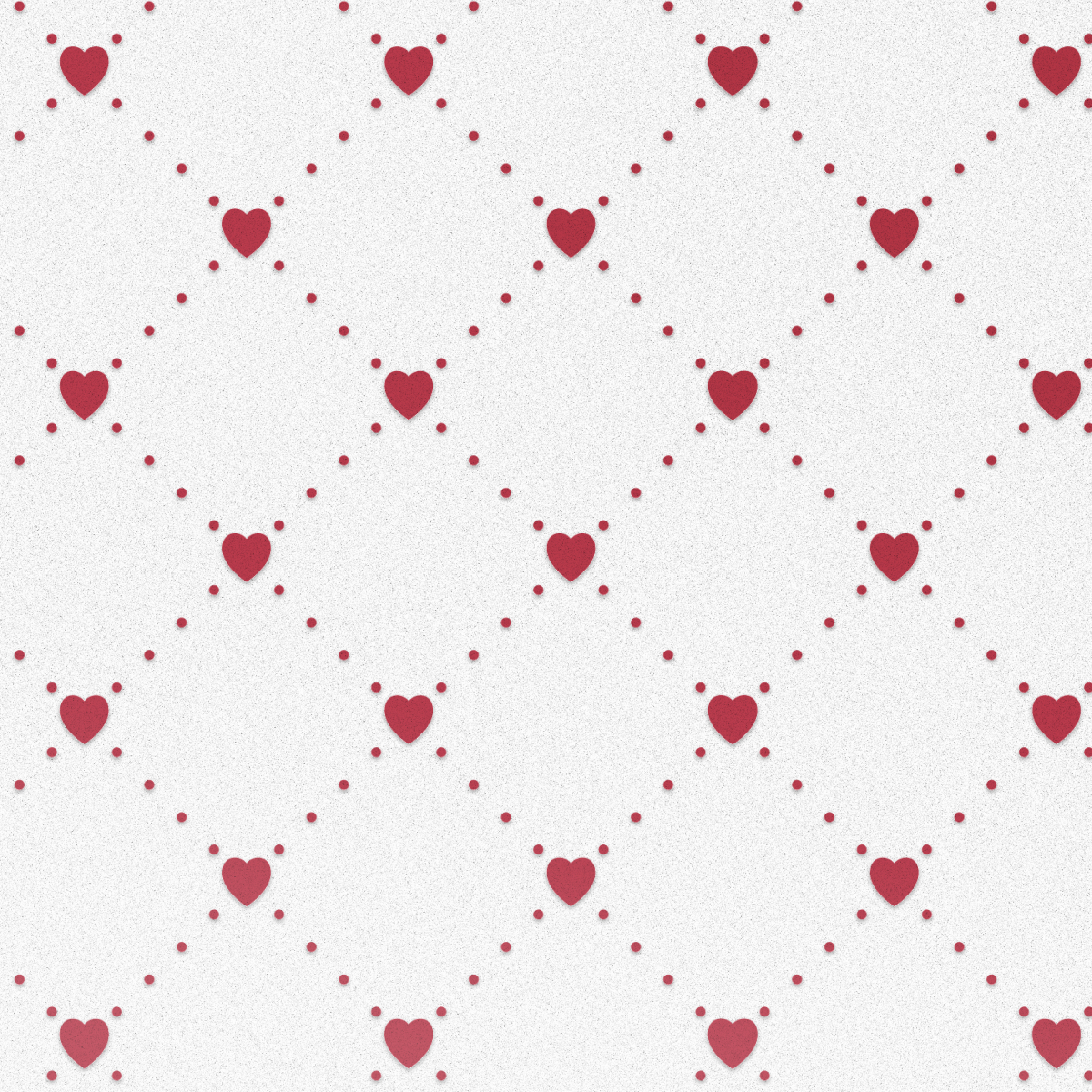 Motif de cœurs et de points rouges sur fond blanc.