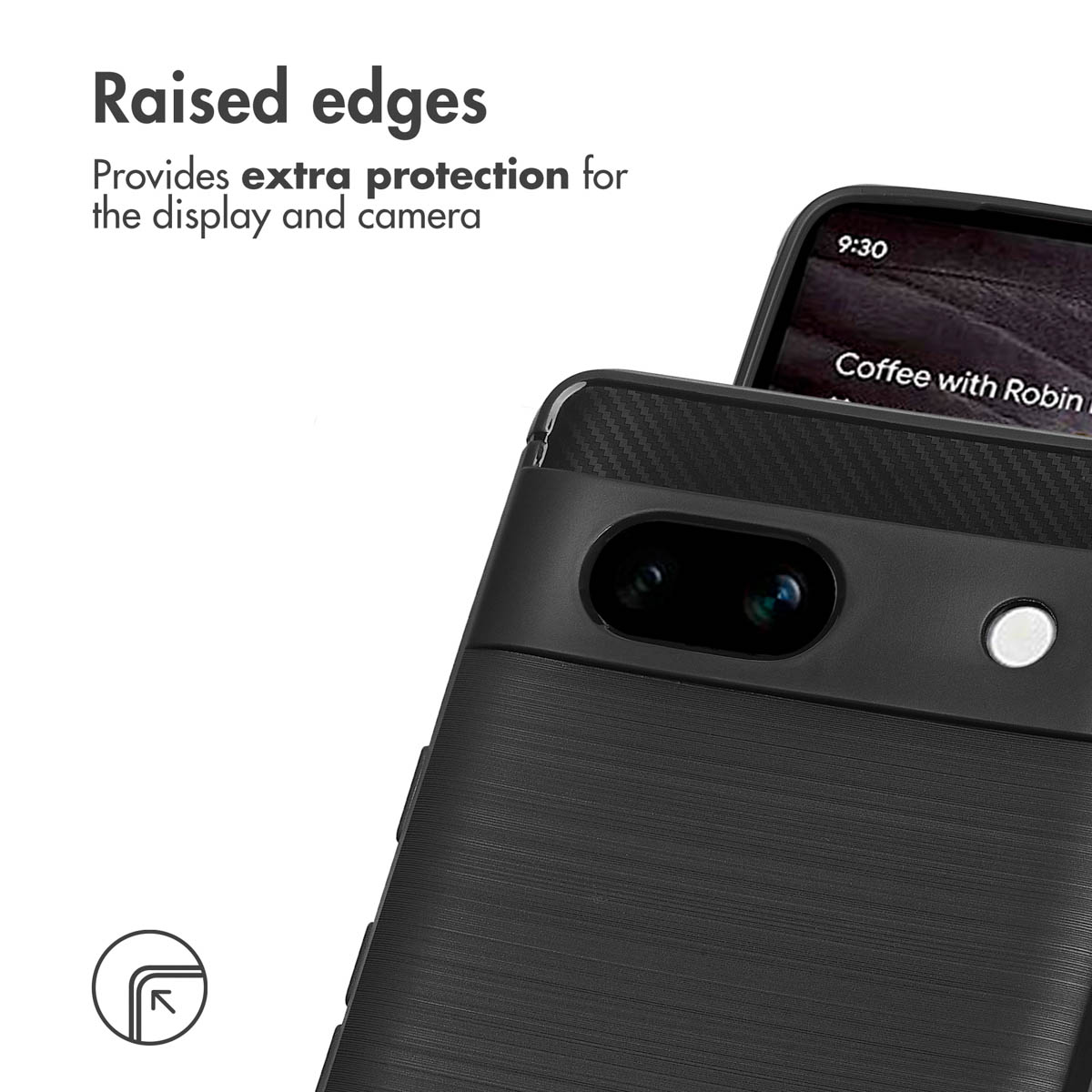 Black protective case with raised edges for display and camera.
