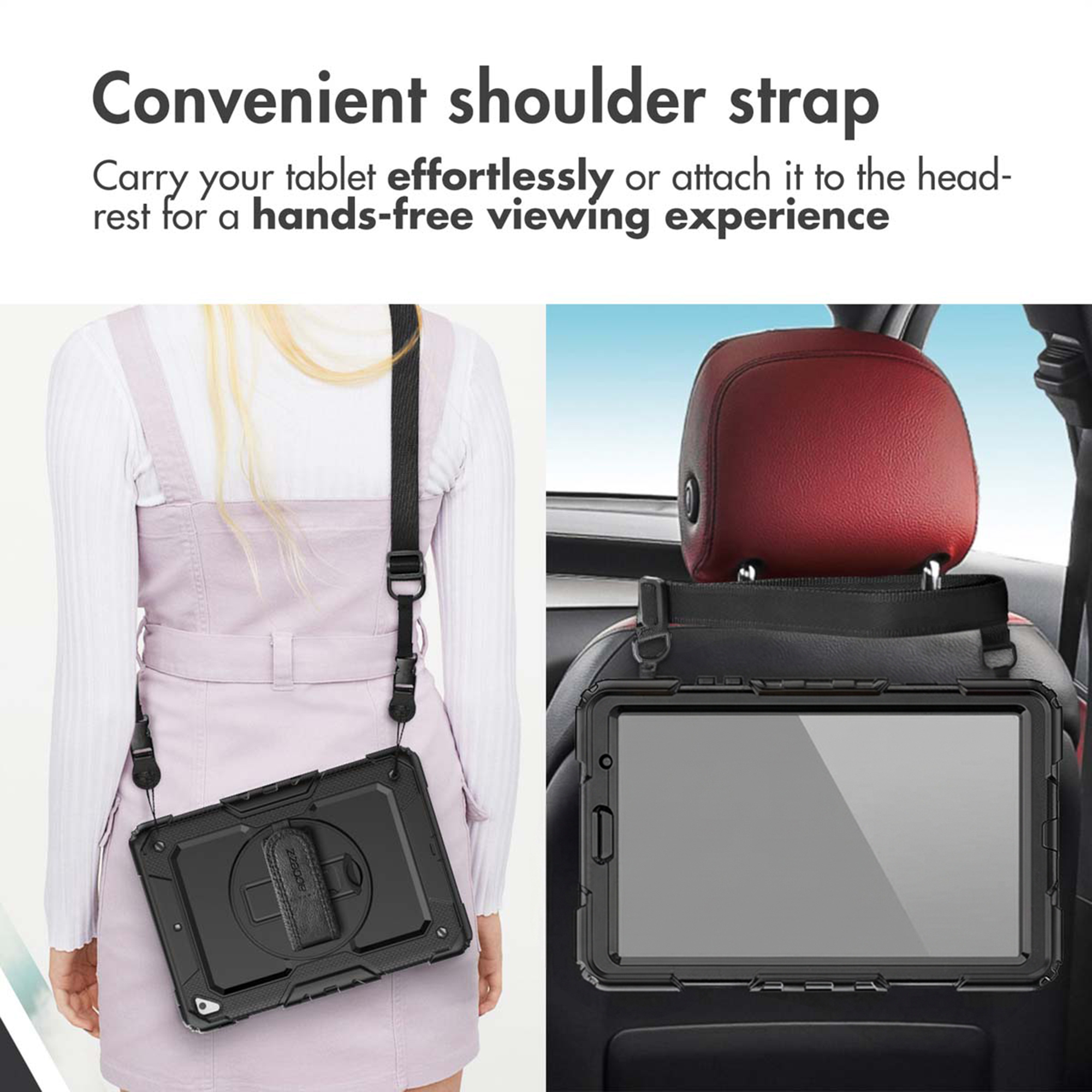 ACCEZZ Rugged Backcover Shoulder Strap Custodia per tablet Retro copertina per Apple Plastica, Nero