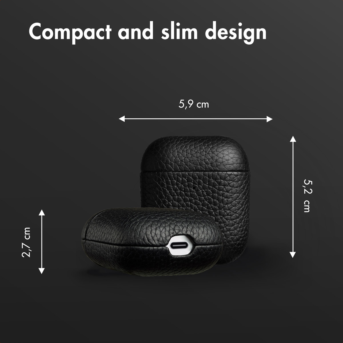 Diseño compacto con fundas de cuero negro de 5.9 x 5.2 x 2.7 cm.
