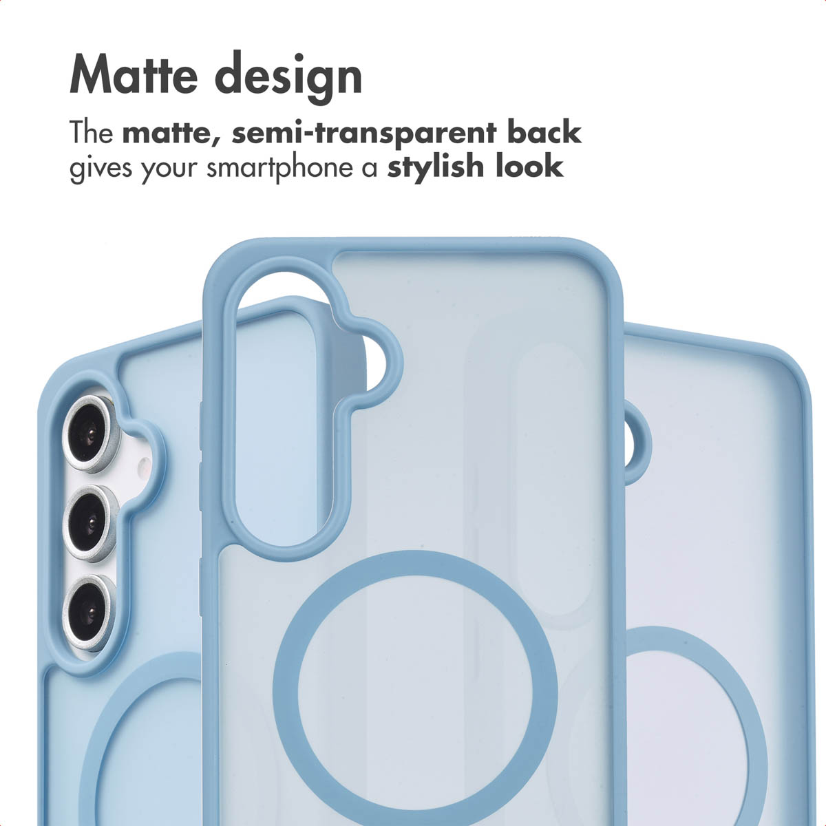 Matte, hellblaue Smartphone-Hülle mit halbdurchsichtigem Design und kreisförmigem Muster.