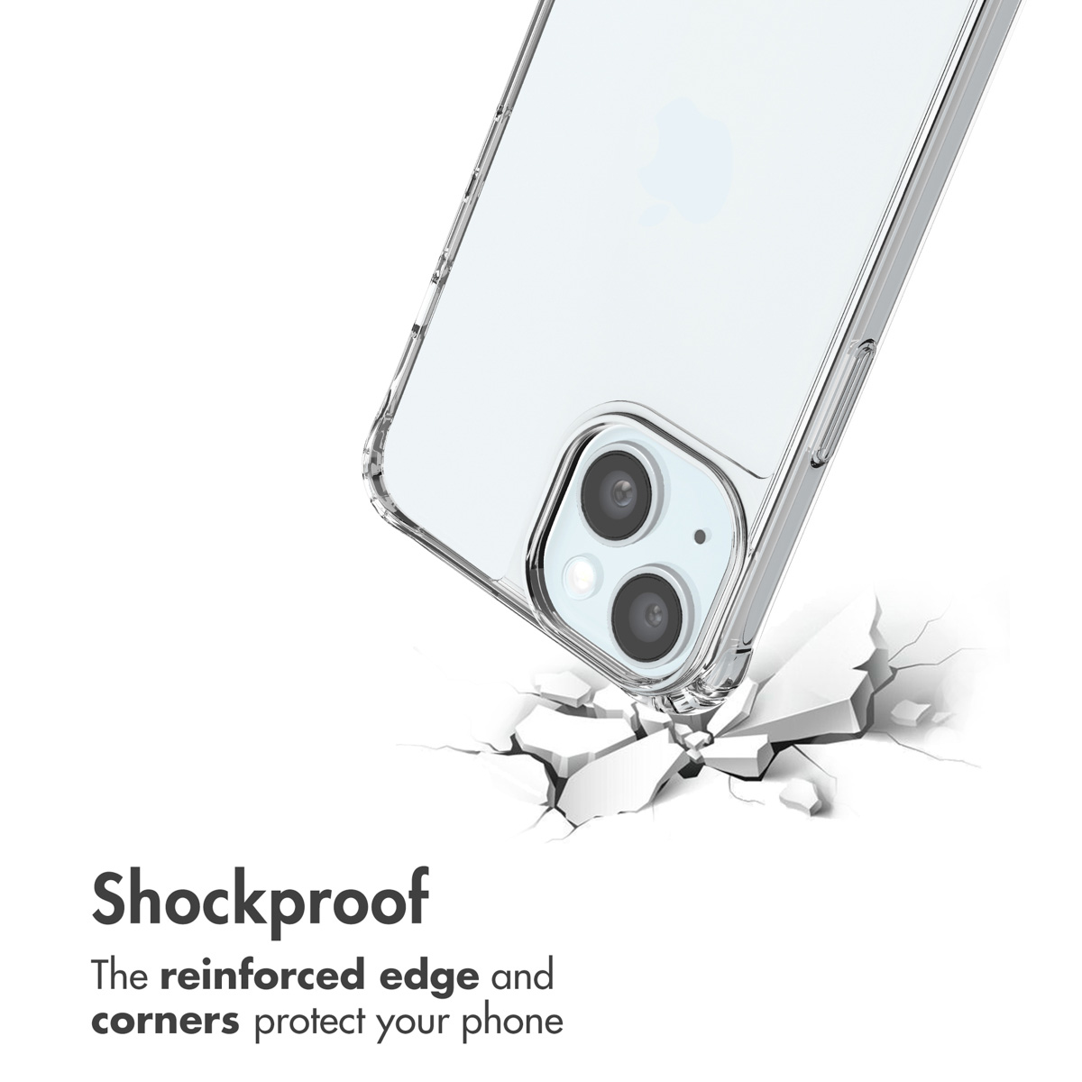A clear protective case on a smartphone with reinforced corners on a white background.